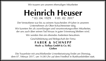 Traueranzeige von Heinrich Heuser von VRM Trauer
