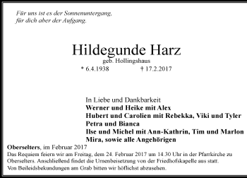 Traueranzeige von Hildegunde Harz von  Camberger Anzeiger
