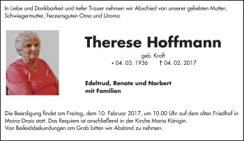 Traueranzeige von Therese Hoffmann von Trauerportal Rhein Main Presse