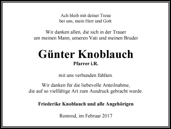 Traueranzeige von Günter Knoblauch von VRM Trauer
