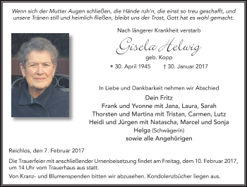 Traueranzeige von Gisela Helwig von VRM Trauer