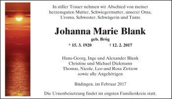Traueranzeige von Johanna Marie Blank von  Kreisanzeiger