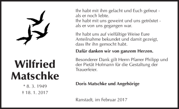 Traueranzeige von Wilfried Matschke von  Kreisanzeiger