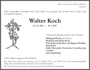 Traueranzeige von Walter Koch von Trauerportal Rhein Main Presse