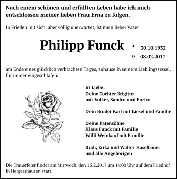 Traueranzeige von Philipp Funck von Trauerportal Echo Online