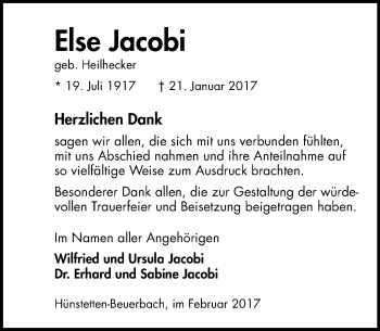 Traueranzeige von Else Jacobi von  Camberger Anzeiger
