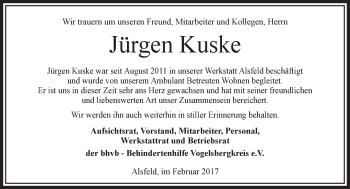 Traueranzeige von Jürgen Kuske von VRM Trauer