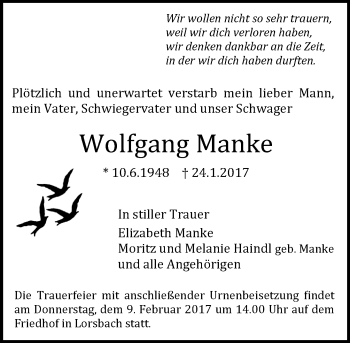Traueranzeige von Wolfgang Manke von Trauerportal Rhein Main Presse