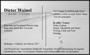 Traueranzeige von Dieter Weinel von  Kreisanzeiger
