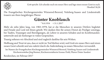 Traueranzeige von Günter Knoblauch von  Gießener Anzeiger