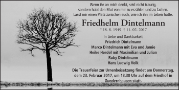 Traueranzeige von Friedhelm Dintelmann von Trauerportal Echo Online