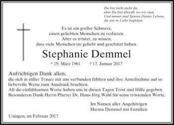 Traueranzeige von Stephanie Demmel von  Usinger Anzeiger