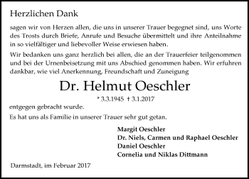 Traueranzeige von Helmut Oeschler von Trauerportal Echo Online