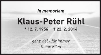 Traueranzeige von Klaus-Peter Rühl von Trauerportal Rhein Main Presse