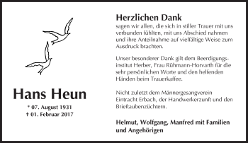 Traueranzeige von Hans Heun von  Camberger Anzeiger