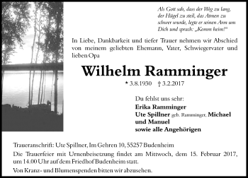 Traueranzeige von Wilhelm Ramminger von Trauerportal Rhein Main Presse