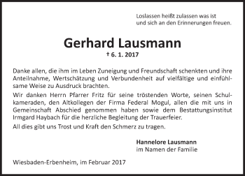 Traueranzeige von Gerhard Lausmann von Trauerportal Rhein Main Presse Traueranzeige von Gerhard Lausmann von Trauerportal Rhein Main Presse