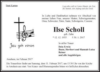 Traueranzeige von Ilse Scholl von VRM Trauer