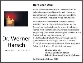 Traueranzeige von Werner Harsch von Trauerportal Echo Online