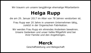 Traueranzeige von Helga Rupp von Trauerportal Echo Online