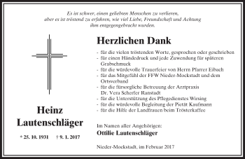 Traueranzeige von Horst Lautenschläger von  Kreisanzeiger