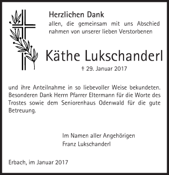 Traueranzeige von Käthe Lukschanderl von Trauerportal Rhein Main Presse