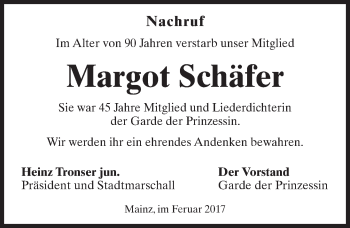 Traueranzeige von Margot Schäfer von Trauerportal Rhein Main Presse