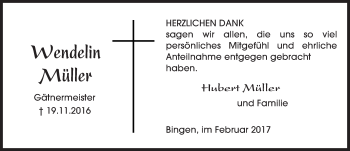 Traueranzeige von Wendelin Müller von Trauerportal Rhein Main Presse