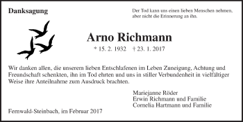 Traueranzeige von Arno Richmann von  Gießener Anzeiger