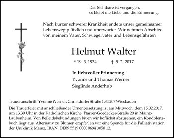 Traueranzeige von Helmut Walter von Trauerportal Rhein Main Presse