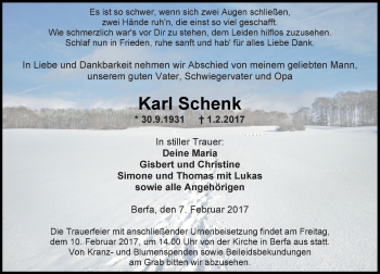 Traueranzeige von Karl Schenk von VRM Trauer