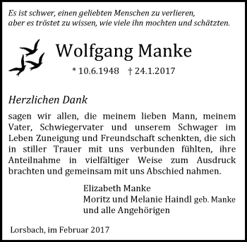 Traueranzeige von Wolfgang Manke von Trauerportal Rhein Main Presse