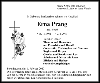 Traueranzeige von Erna Prang von VRM Trauer