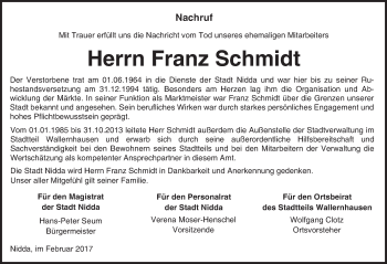 Traueranzeige von Franz Schmidt von  Kreisanzeiger