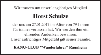 Traueranzeige von Horst Schulze von Trauerportal Rhein Main Presse