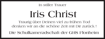 Traueranzeige von Iris Christ von Trauerportal Rhein Main Presse