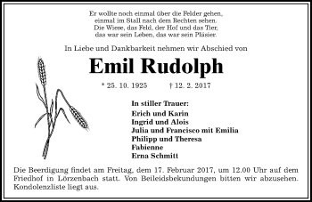 Traueranzeige von Emil Rudolph von Trauerportal Echo Online