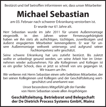 Traueranzeige von Michael Sebastian von Trauerportal Rhein Main Presse