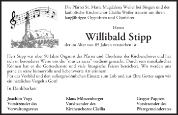 Traueranzeige von Willibald Stipp von Trauerportal Rhein Main Presse