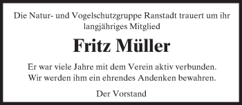 Traueranzeige von Fritz Müller von  Kreisanzeiger