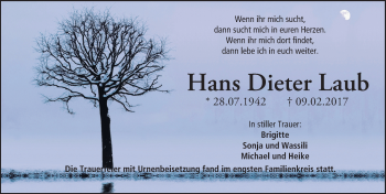 Traueranzeige von Hans Dieter Laub von Trauerportal Echo Online