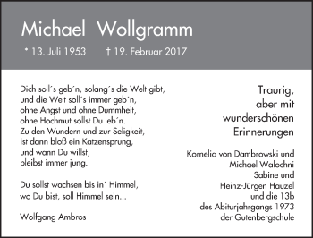 Traueranzeige von Michael Wollgramm von Trauerportal Rhein Main Presse