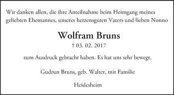 Traueranzeige von Wolfram Bruns von Trauerportal Rhein Main Presse