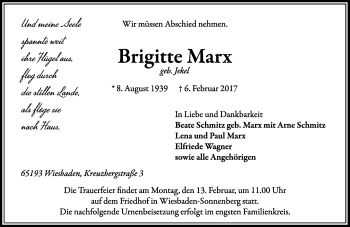 Traueranzeige von Brigitte Marx von Trauerportal Rhein Main Presse Traueranzeige von Brigitte Marx von Trauerportal Rhein Main Presse