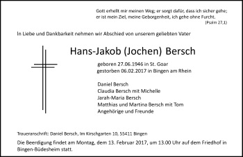 Traueranzeige von Hans-Jakob  Bersch von Trauerportal Rhein Main Presse