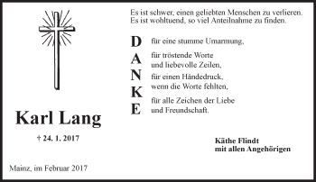 Traueranzeige von Karl Lang von Trauerportal Rhein Main Presse