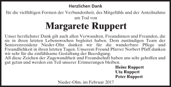 Traueranzeige von Margarete Ruppert von Trauerportal Rhein Main Presse