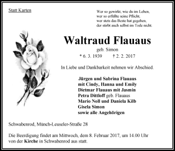 Traueranzeige von Waltraud Flauaus von VRM Trauer