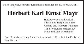 Traueranzeige von Herbert Mayr von Trauerportal Rhein Main Presse