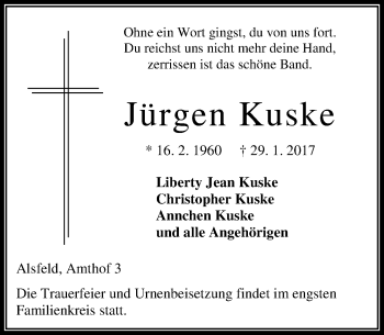 Traueranzeige von Jürgen Kuske von VRM Trauer